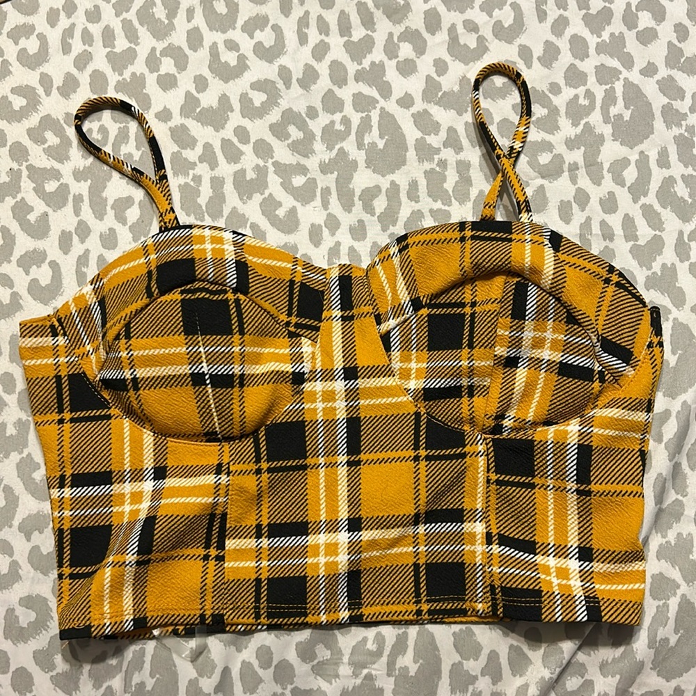 Plaid padded crop top